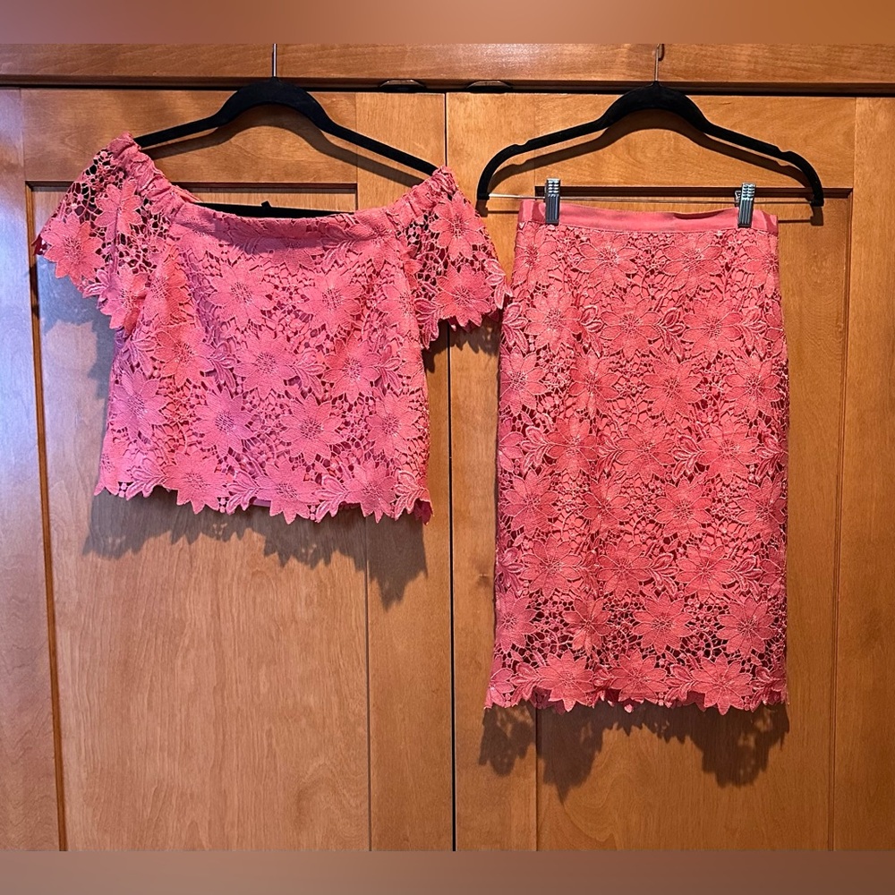 White House Black Market Pink Midi Pencil Skirt Set